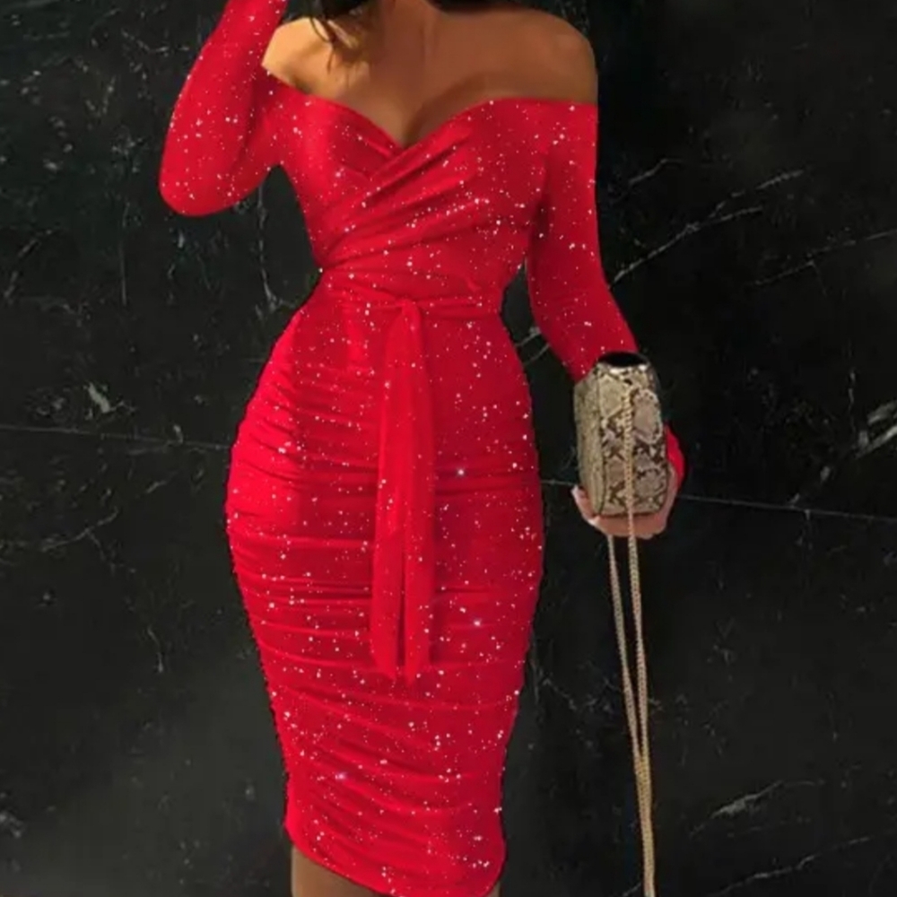Glittery Ruched Red Dress - Picture 3 of 3